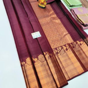 Pure Kanjivaram Fancy Silk Saree Kumkum Red Color w/ Blouse