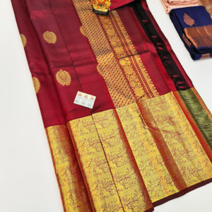 Pure Kanjivaram Fancy Silk Saree Kumkum Red Color w/ Blouse