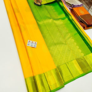 Trendy Design Pure Kanjivaram Fancy Silk Saree Lemon Yellow Color w/ Blouse