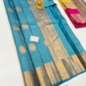Beautiful Design Pure Kanjivaram Fancy Silk Saree Light Blue Color w/ Blouse