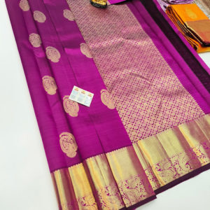 Unique Design Pure Kanjivaram Fancy Silk Saree Magenta Color w/ Blouse