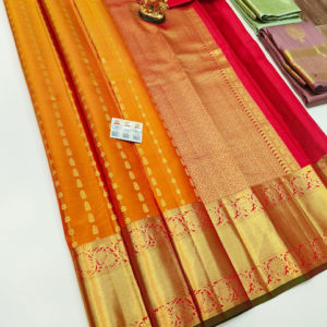 Pure Kanjivaram Fancy Silk Saree Mango Yellow Color w/ Blouse