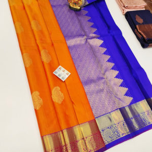 Trendy Design Pure Kanjivaram Fancy Silk Saree Mango Yellow Color w/ Blouse