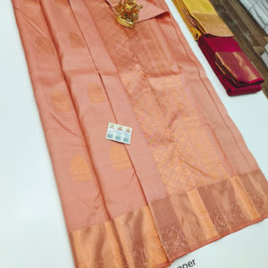 Trendy Design Pure Kanjivaram Fancy Silk Saree Peach Color w/ Blouse
