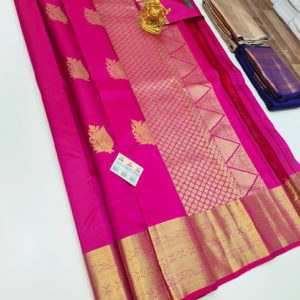 New Design Pure Kanjivaram Fancy Silk Saree Pink Color w/ Blouse