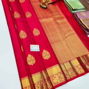 Pure Kanjivaram Fancy Silk Saree Red Color w/ Blouse