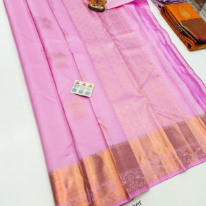 Latest Design Pure Kanjivaram Fancy Silk Saree Rose Color w/ Blouse