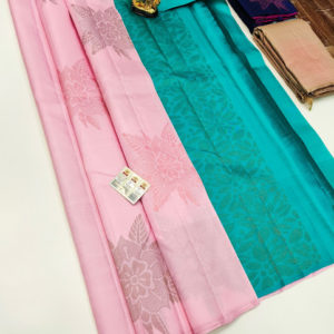 Unique Design Pure Kanjivaram Fancy Silk Saree Rose Milk Color w/ Blouse