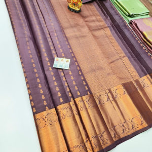 Pure Kanjivaram Fancy Silk Saree Violet Color w/ Blouse