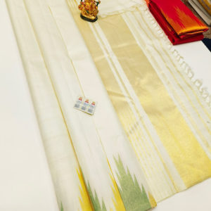 Latest Temple Design Pure Kanjivaram Fancy Silk Saree White Color w/ Blouse