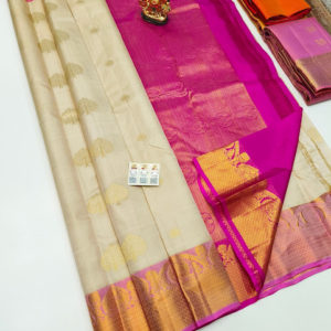 Beautiful Design Pure Soft Silks Saree Off White Color w/ Blouse