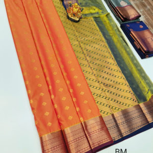 Latest Design Butta Mphoss Saree Orange Color w/ Blouse