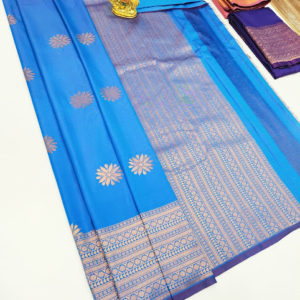 High Fancy Kanjivaram Silk Saree Mix Blue Color w/ Blouse