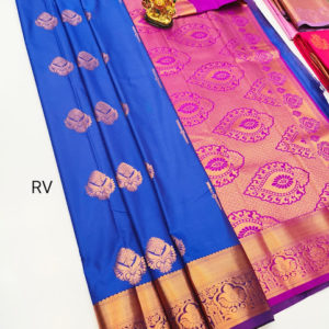 High Fancy Kanjivaram Silk Saree Mix Blue Color w/ Blouse