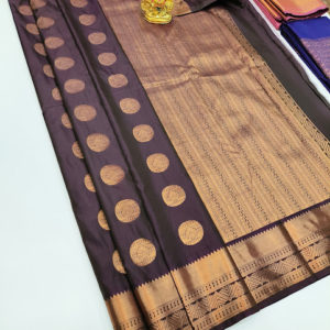 Latest Design High Fancy Kanjivaram Silk Saree Mix Brown Color w/ Blouse