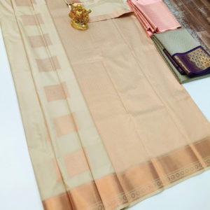 Unique Design High Fancy Kanjivaram Silk Saree Mix Cream Color w/ Blouse