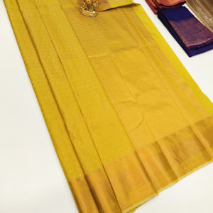 New Design High Fancy Kanjivaram Silk Saree Mix Lemon Yellow Color w/ Blouse