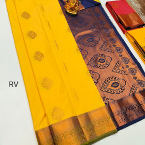High Fancy Kanjivaram Silk Saree Mix Lemon Yellow Color w/ Blouse