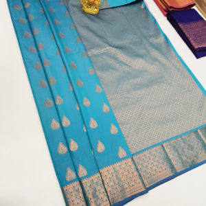 Unique Design High Fancy Kanjivaram Silk Saree Mix Light Blue Color w/ Blouse