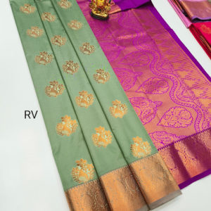 High Fancy Kanjivaram Silk Saree Mix Light Green Color w/ Blouse