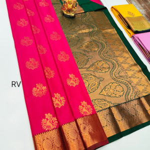 High Fancy Kanjivaram Silk Saree Mix Pink Color w/ Blouse