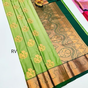 High Fancy Kanjivaram Silk Saree Mix Pista Green Color w/ Blouse