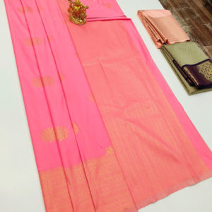 Trendy Design High Fancy Kanjivaram Silk Saree Mix Rose Color w/ Blouse