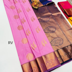 High Fancy Kanjivaram Silk Saree Mix Rose Color w/ Blouse