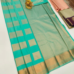 New Design High Fancy Kanjivaram Silk Saree Mix Teal Green Color w/ Blouse