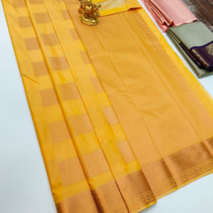 Latest Design High Fancy Kanjivaram Silk Saree Mix Yellow Color w/ Blouse