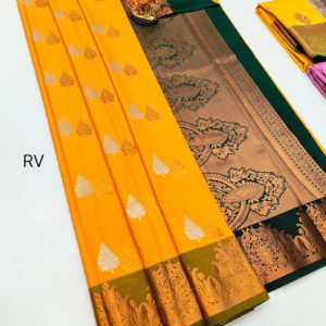 High Fancy Kanjivaram Silk Saree Mix Yellow Color w/ Blouse