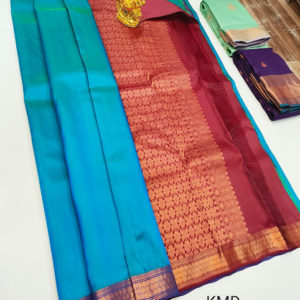 Latest Design K.M.D Soft 75% Pure Silk Saree Blue Color w/ Blouse