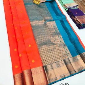Trendy Design K.M.D Soft 75% Pure Silk Saree Double Shade (Yellow, Orange) Color w/ Blouse