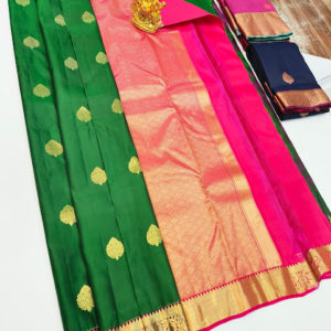 K.M.D Soft 75% Pure Silk Saree Green Color w/ Blouse