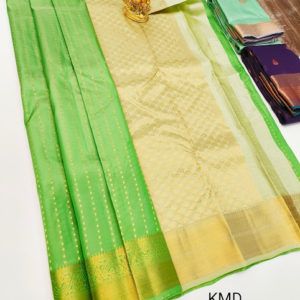 K.M.D Soft 75% Pure Silk Saree Parrot Green Color w/ Blouse
