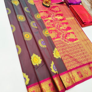 Unique Design Kanjivaram Semi Silk Saree Double Shade Color w/ Blouse