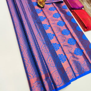 New Design Kanjivaram Semi Silk Saree Ink Blue Color w/ Blouse