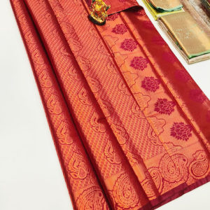 Kanjivaram Semi Silk Saree Kumkum Red Color w/ Blouse
