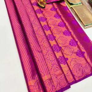 Beautiful Design Kanjivaram Semi Silk Saree Magenta Color w/ Blouse