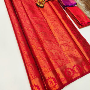 Latest and Trendy Design Kanjivaram Semi Silk Saree Red Color w/ Blouse