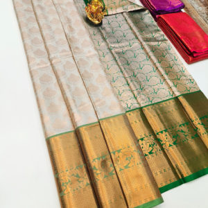 Trendy Design Kanjivaram Semi Silk Saree White Color w/ Blouse