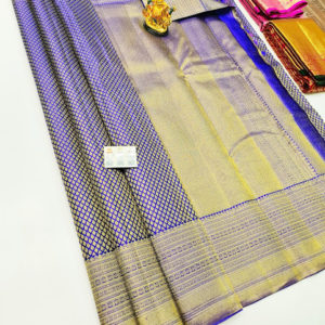 New Design Kanjivaram Pure Wedding Silk Saree Blue Color w/ Blouse