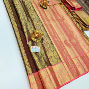 New Design Kanjivaram Pure Wedding Silk Saree Brown Color w/ Blouse