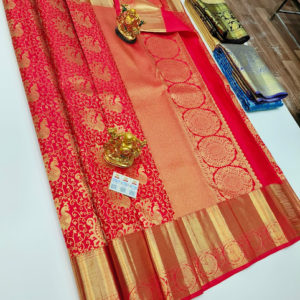 Trendy Design Kanjivaram Pure Wedding Silk Saree Red Color w/ Blouse