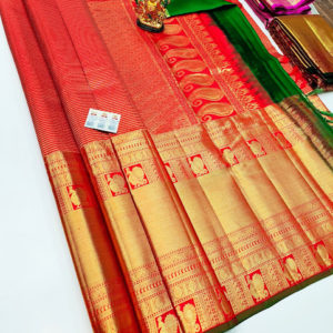 Big Border Kanjivaram Pure Wedding Silk Saree Chilli Red Color w/ Blouse