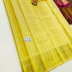 Beautiful Design Kanjivaram Pure Wedding Silk Saree Lemon Yellow Color w/ Blouse