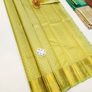 Beautiful Design Kanjivaram Pure Wedding Silk Saree Lemon Yellow Color w/ Blouse
