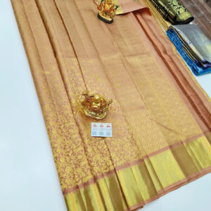 Unique Design Kanjivaram Pure Wedding Silk Saree Light Orange Color w/ Blouse