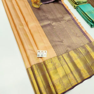 Kanjivaram Pure Wedding Silk Saree Light Peach Color w/ Blouse