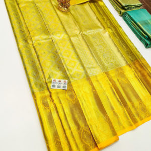 New Design Kanjivaram Pure Wedding Silk Saree Pineapple Yellow Color w/ Blouse